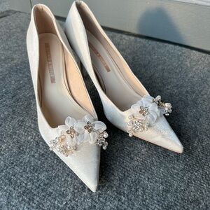 White satin embellished heel